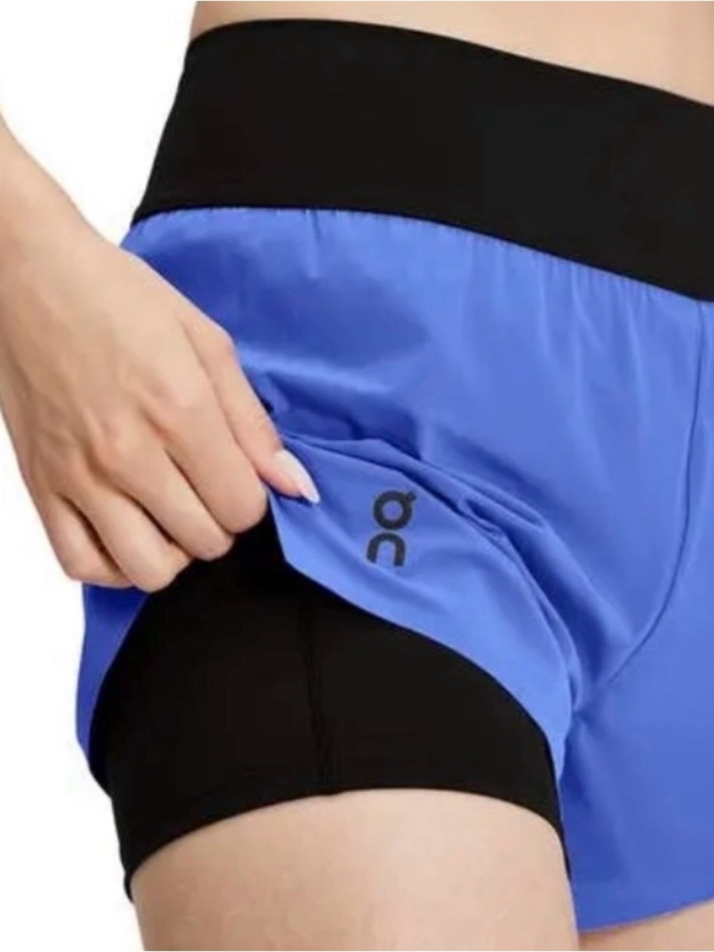 On Running Blue and Black Layered Performance Shorts